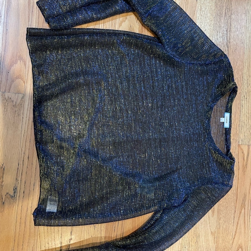 Short transparent gold and royal blue threaded tunic